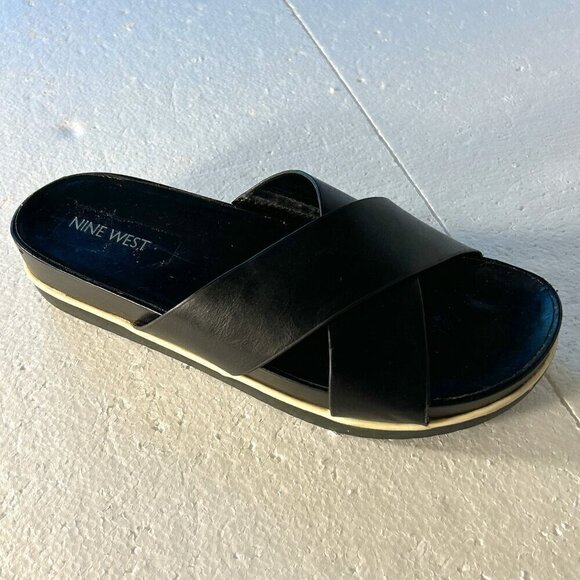 Nine West SZ 8.5 Black tomboy crisscross slide classic sandal comfy rubber non s - Picture 3 of 7